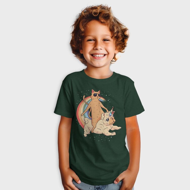 Cat Riding Dog Unicorn, Tricou Copii