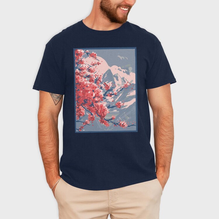 Sakura Mountains Paint, Tricou Barbati (Unisex)