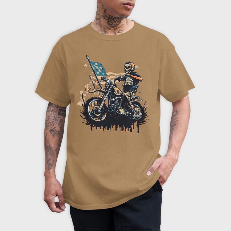 American Flag Skeleton Motocross Motorcycle, Tricou Barbati (Unisex)