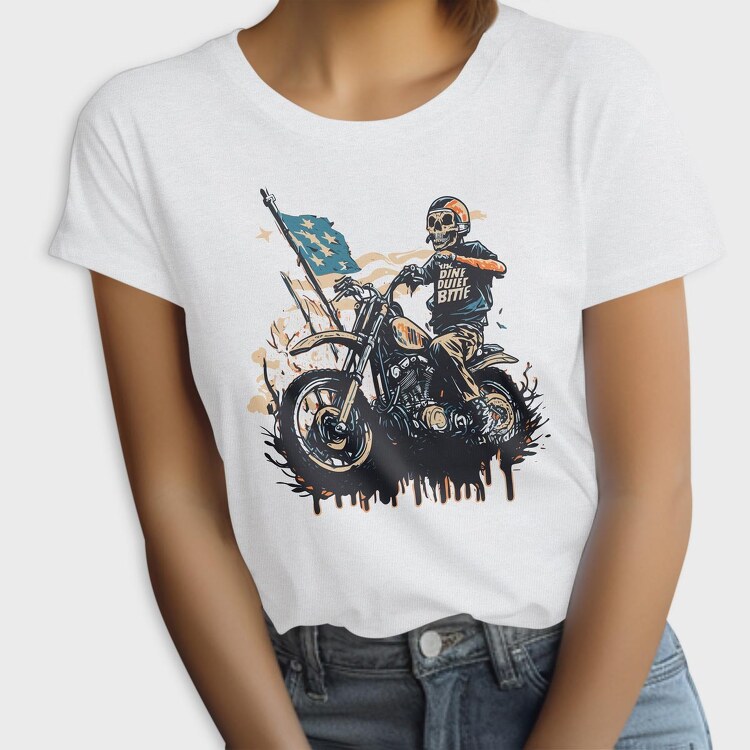 American Flag Skeleton Motocross Motorcycle, Tricou Femei