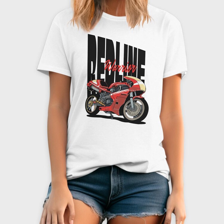 Anime Style Motorcycle Drawing Phrase Redline Warrior, Tricou Barbati (Unisex)