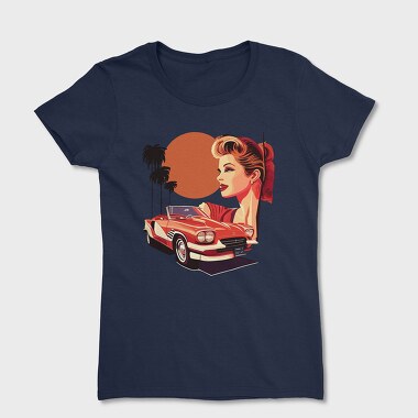 Classic Car Convertible Girl Trees, Tricou Femei