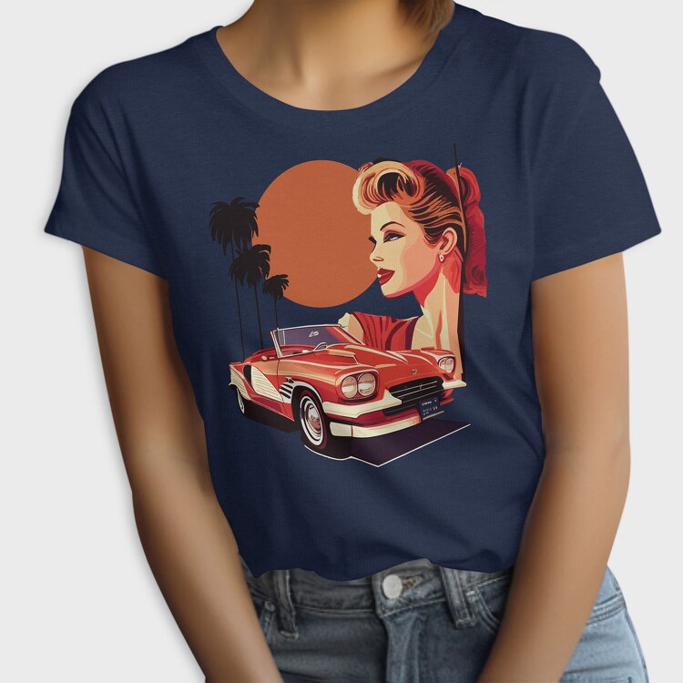 Classic Car Convertible Girl Trees, Tricou Femei