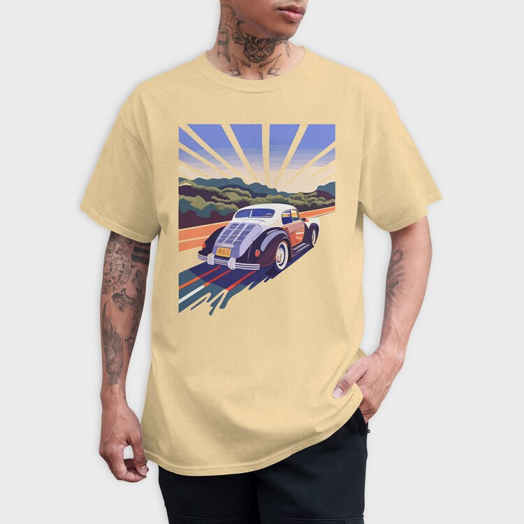 Classic Car Road Trees Sunset, Tricou Barbati (Unisex)