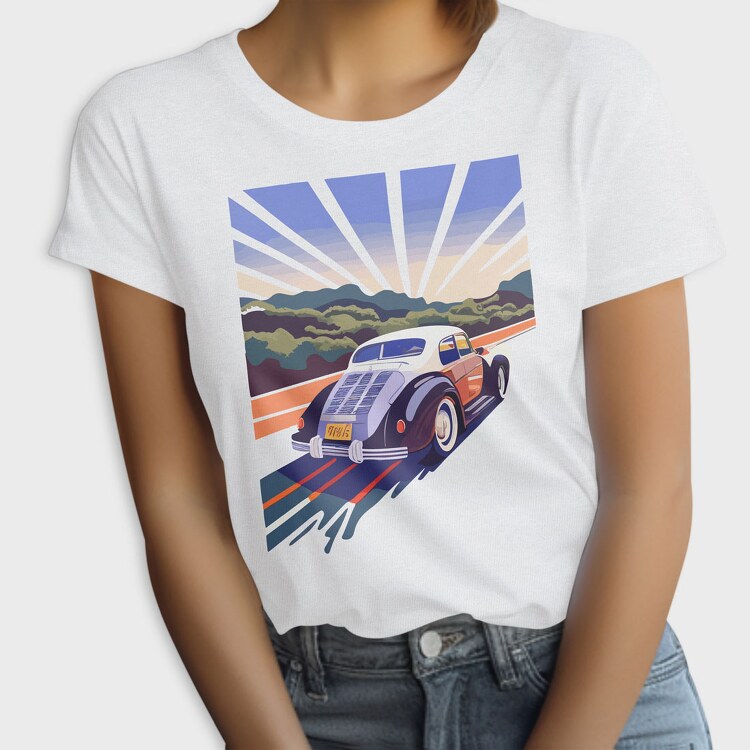 Classic Car Road Trees Sunset, Tricou Femei