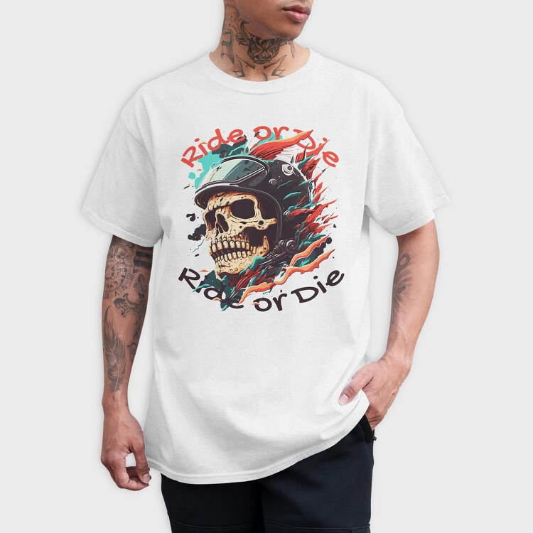 Motorcycle Helmet Skull Ride or Die, Tricou Barbati (Unisex)