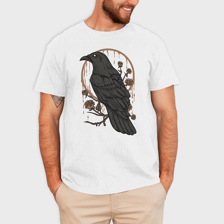 Raven Perch on the Flower Branch, Tricou Barbati (Unisex)