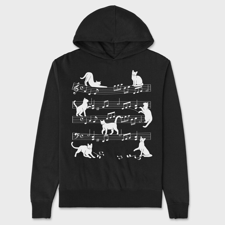 Music Staff Cats, Hanorac Oversize Barbati (Unisex)
