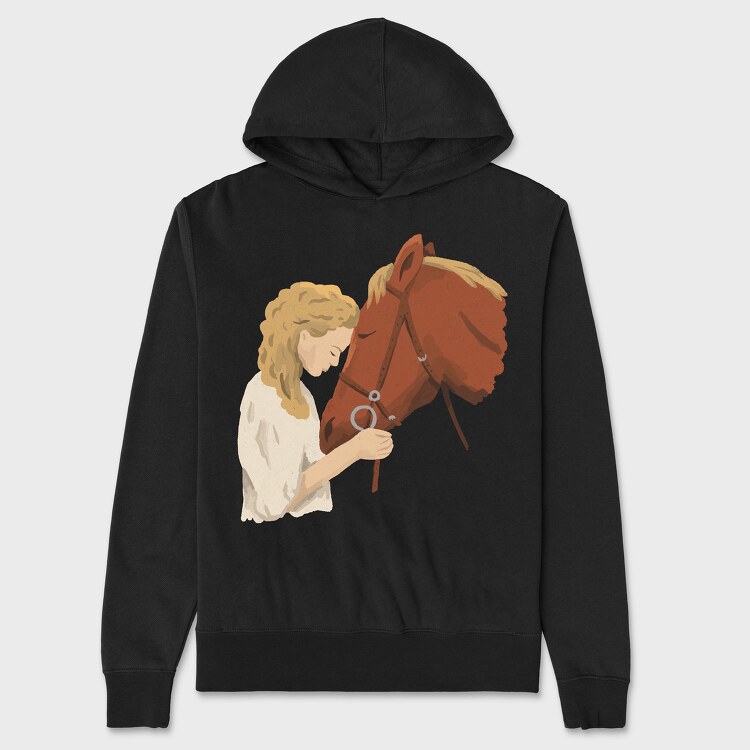 Girl Horse Watercolor, Hanorac Oversize Barbati (Unisex)
