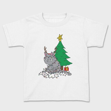 Cat Tangled in Christmas Lights, Tricou Copii