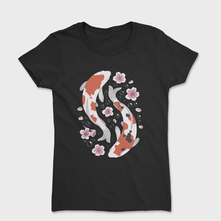 Koi Fish With Cherry Blossom, Tricou Femei