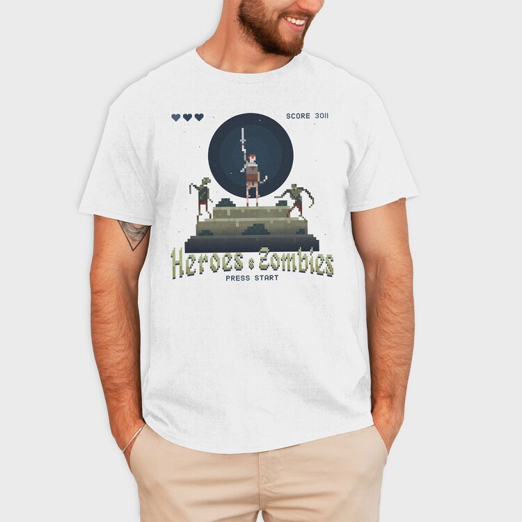 Heroes and Zombies Pixelart, Tricou Barbati (Unisex)