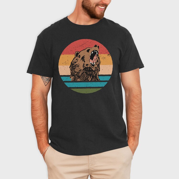 Sunset Retro Bear, Tricou Barbati (Unisex)