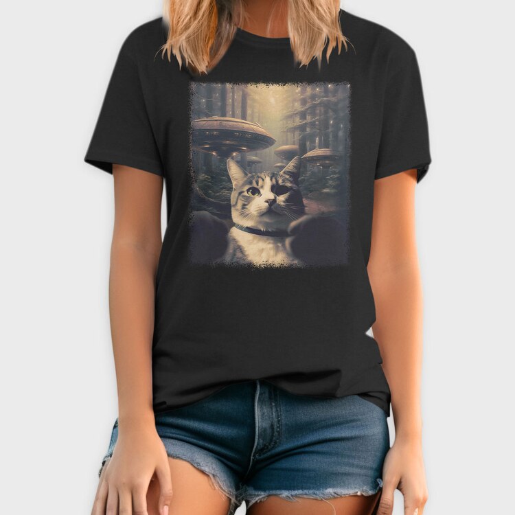 Cat With Alien Spaceships, Tricou Barbati (Unisex)
