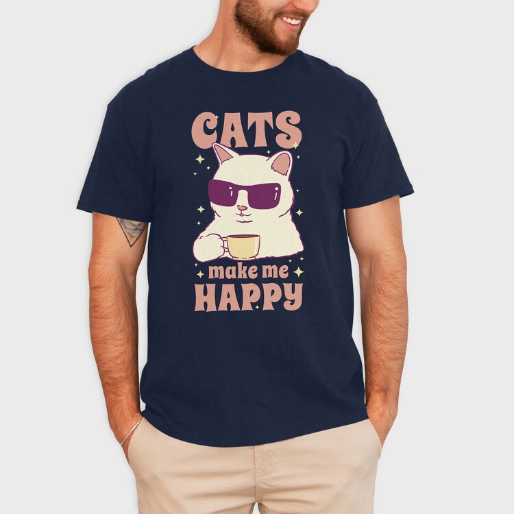 Cats Make Me Happy Coffee, Tricou Barbati (Unisex)