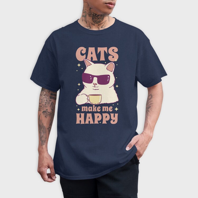 Cats Make Me Happy Coffee, Tricou Barbati (Unisex)