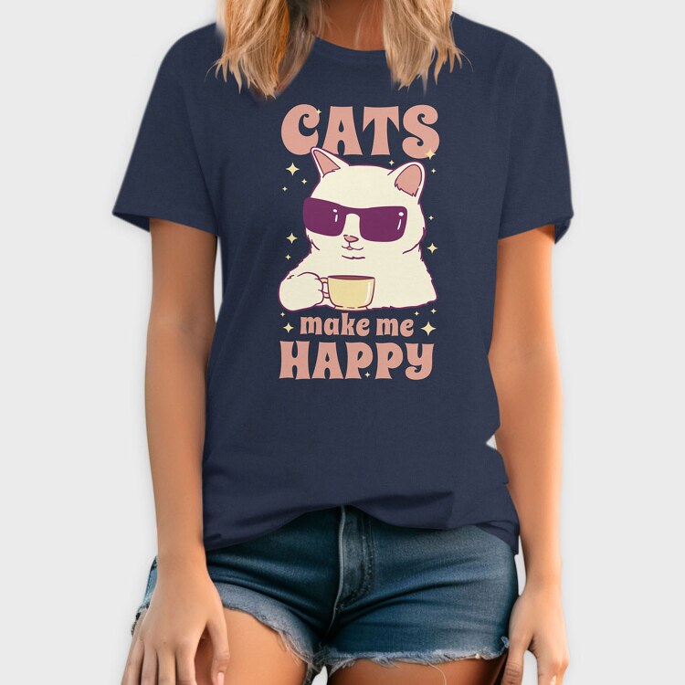 Cats Make Me Happy Coffee, Tricou Barbati (Unisex)