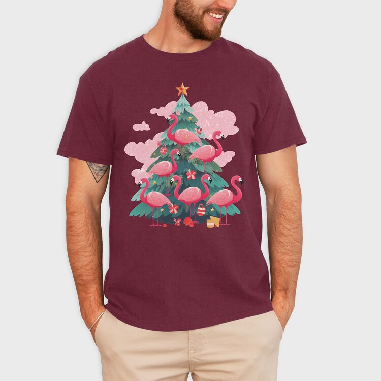 Flamingos Christmas Tree, Tricou Barbati (Unisex)