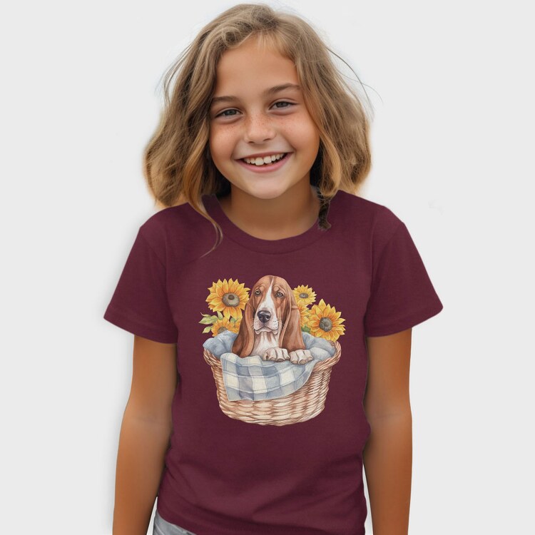 Basset Hound Sunflowers, Tricou Copii