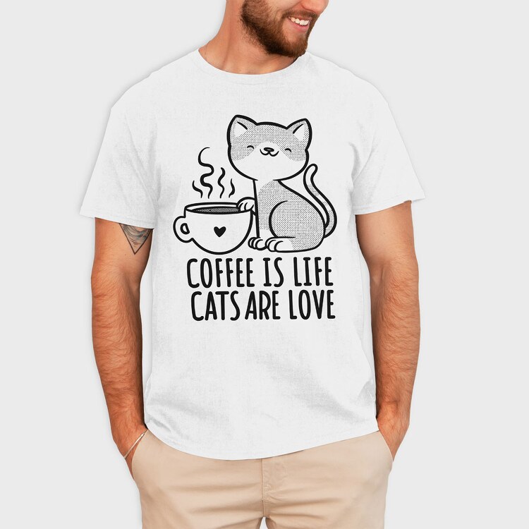 Coffee Cat Love, Tricou Barbati (Unisex)