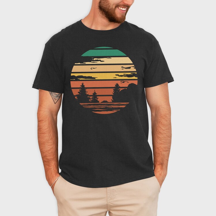 Forest Retro Sunset, Tricou Barbati (Unisex)