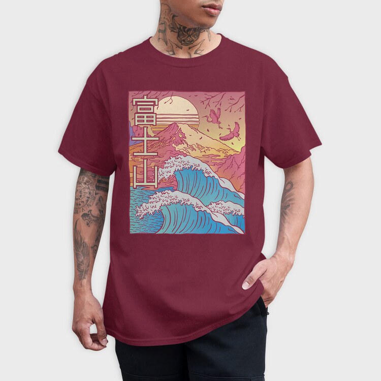 Japanese Vaporwave Big Wave, Tricou Barbati (Unisex)