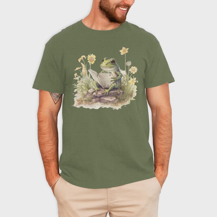 Frog Reading Watercolor, Tricou Barbati (Unisex)
