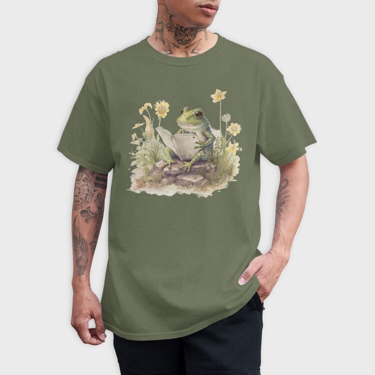 Frog Reading Watercolor, Tricou Barbati (Unisex)