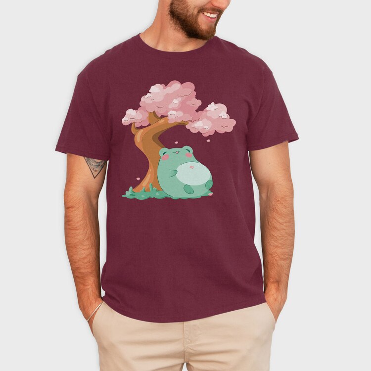 Frog Under a Cherry Blossom, Tricou Barbati (Unisex)