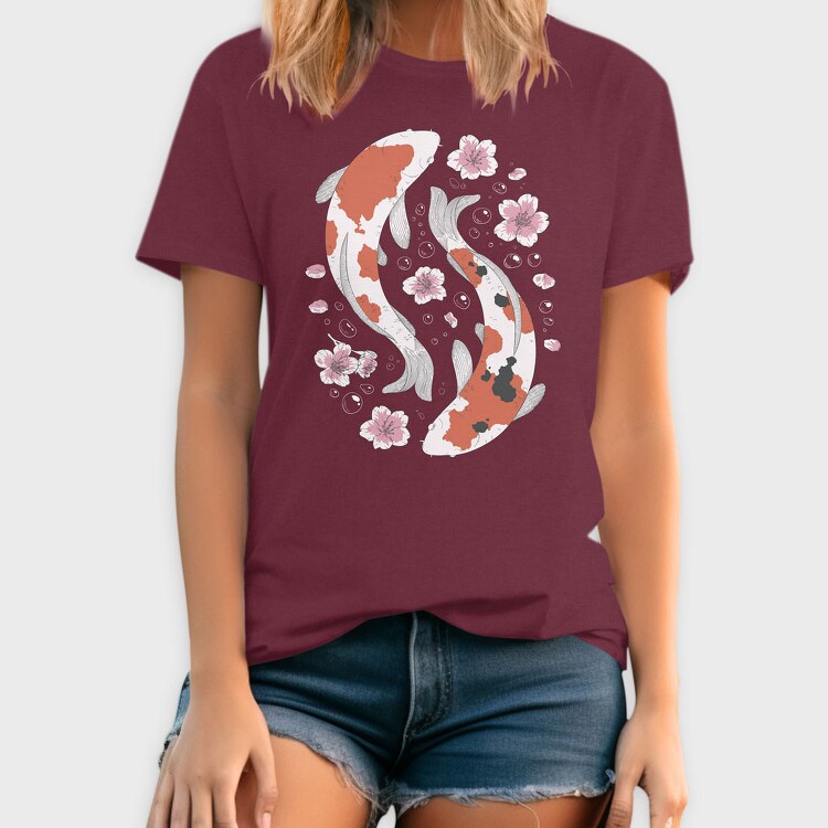 Koi Fish With Cherry Blossom, Tricou Barbati (Unisex)