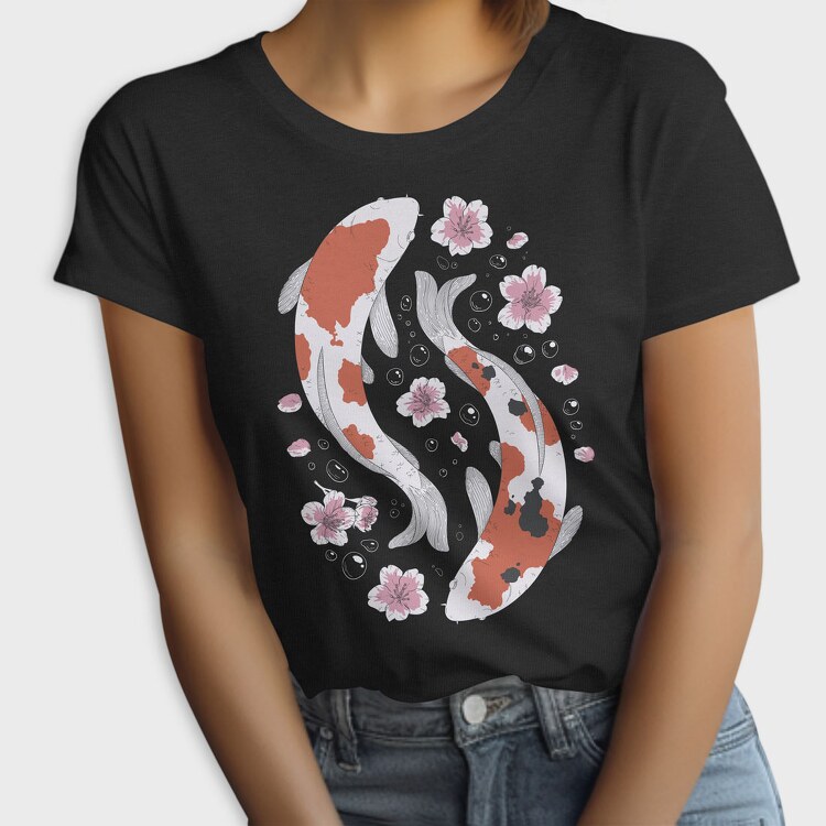 Koi Fish With Cherry Blossom, Tricou Femei