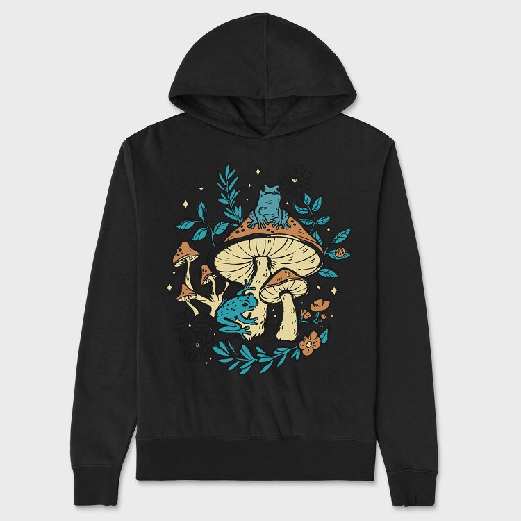 Cottagecore Moshrooms Frogs, Hanorac Oversize Barbati (Unisex)