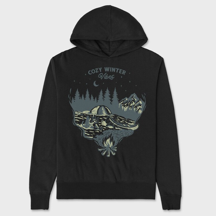 Cozy Winter Vibes Camping, Hanorac Oversize Barbati (Unisex)