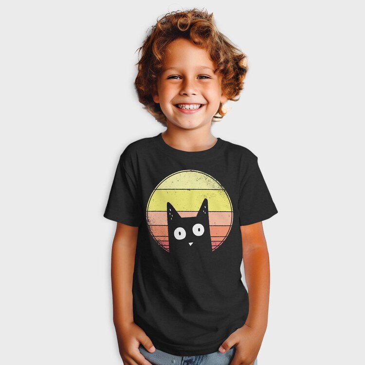 Vintage Sunset Cat, Tricou Copii