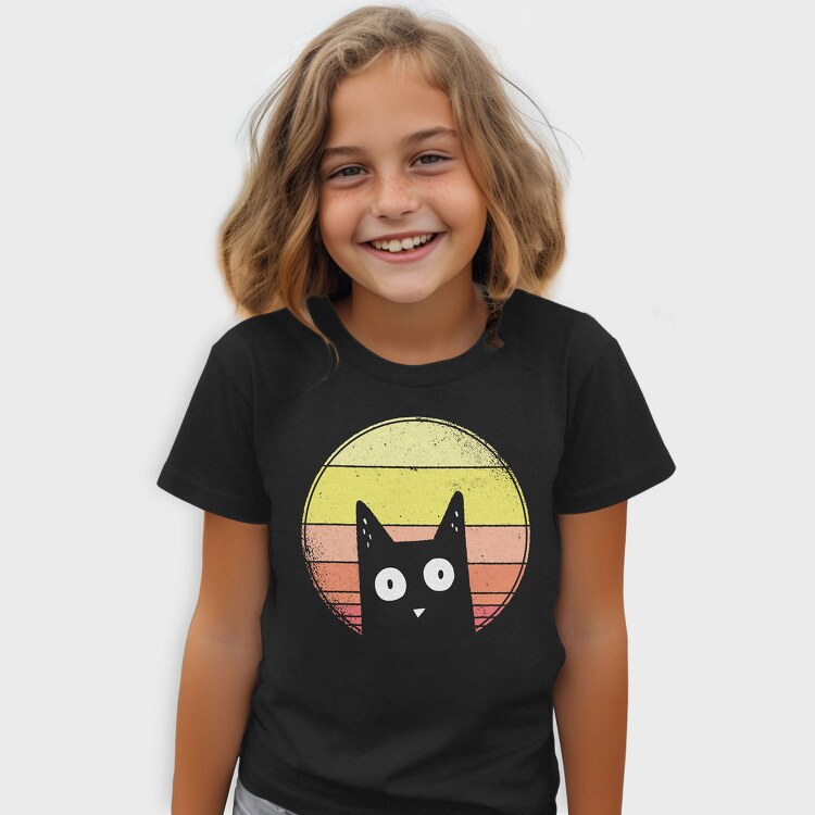 Vintage Sunset Cat, Tricou Copii