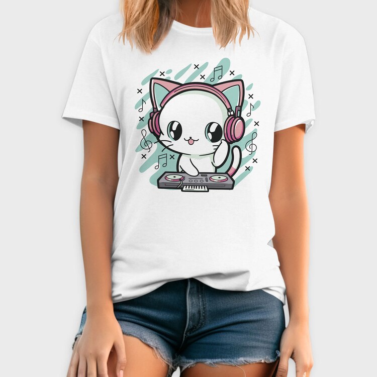 Cute Cat Dj, Tricou Barbati (Unisex)