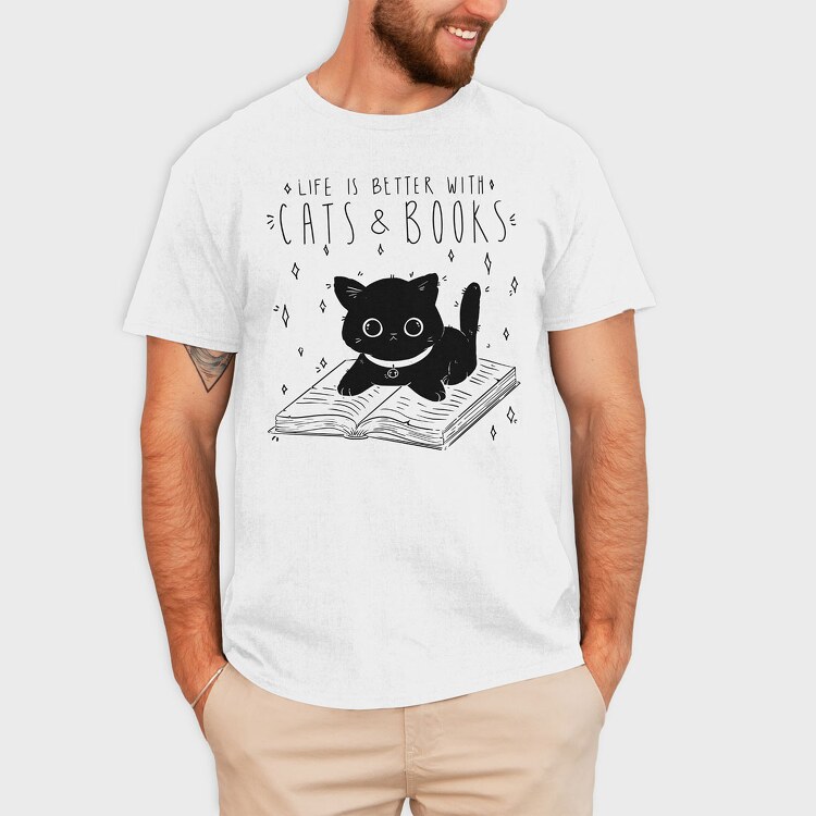 Life Is Better With Cats and Books, Tricou Barbati (Unisex)