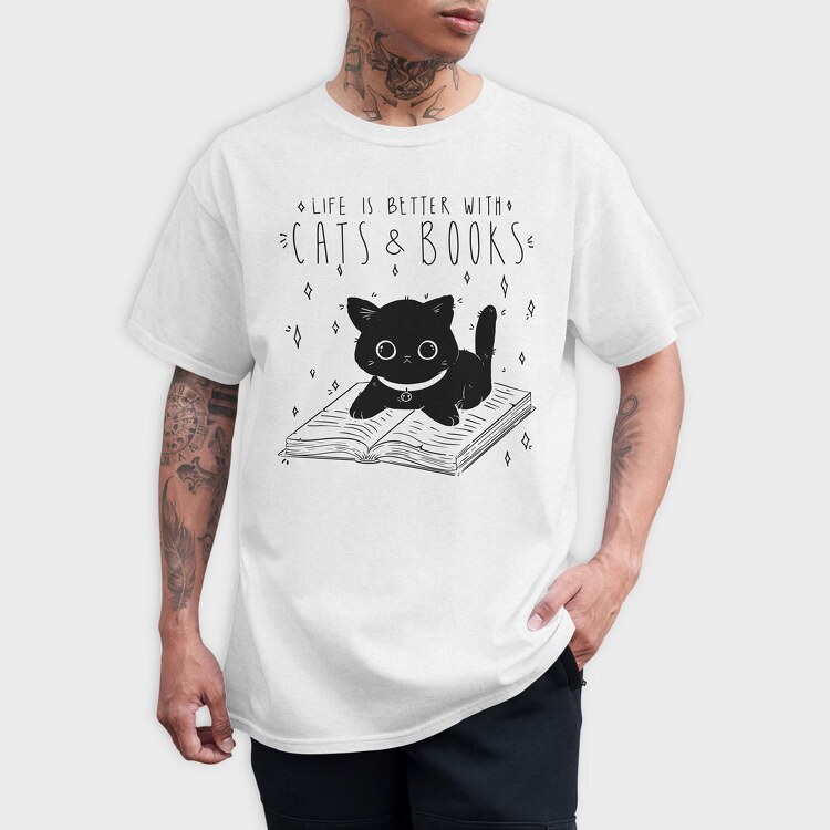 Life Is Better With Cats and Books, Tricou Barbati (Unisex)