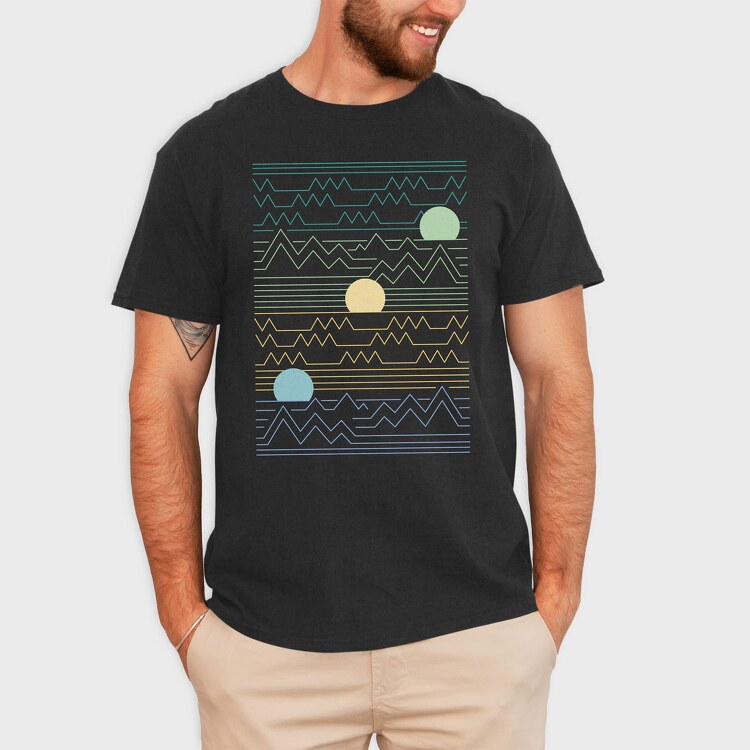 Lineart Sunset Landscape, Tricou Barbati (Unisex)