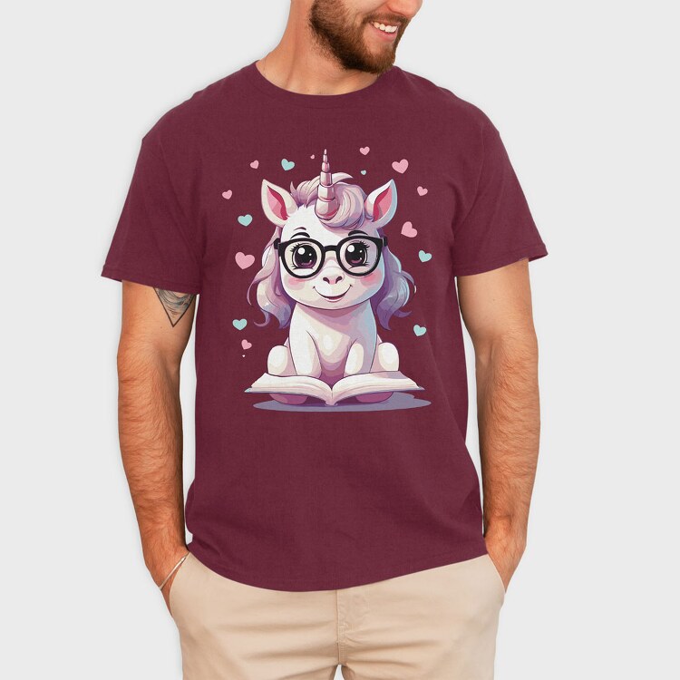 Cute Unicorn Reading, Tricou Barbati (Unisex)