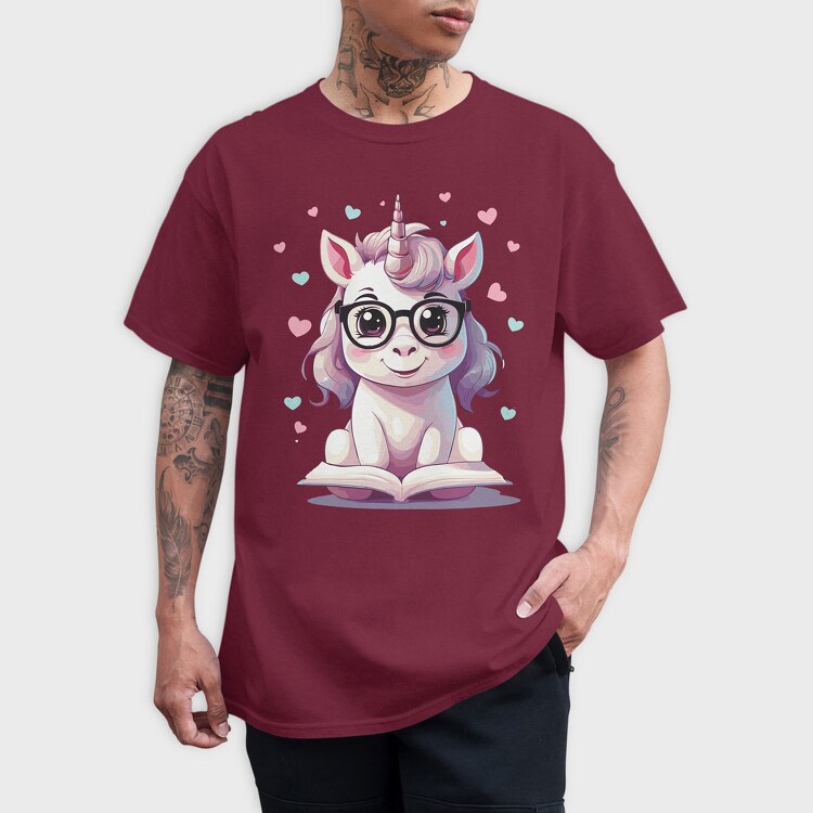 Cute Unicorn Reading, Tricou Barbati (Unisex)