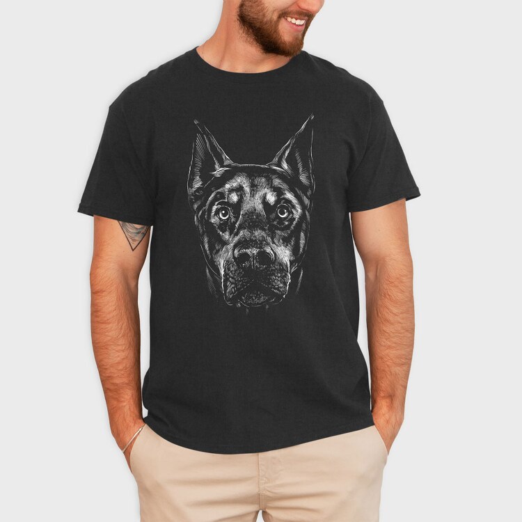 Doberman Dog Monochrome, Tricou Barbati (Unisex)
