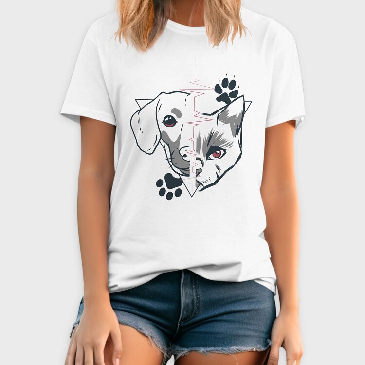Dog and Cat Heartbeat, Tricou Barbati (Unisex)