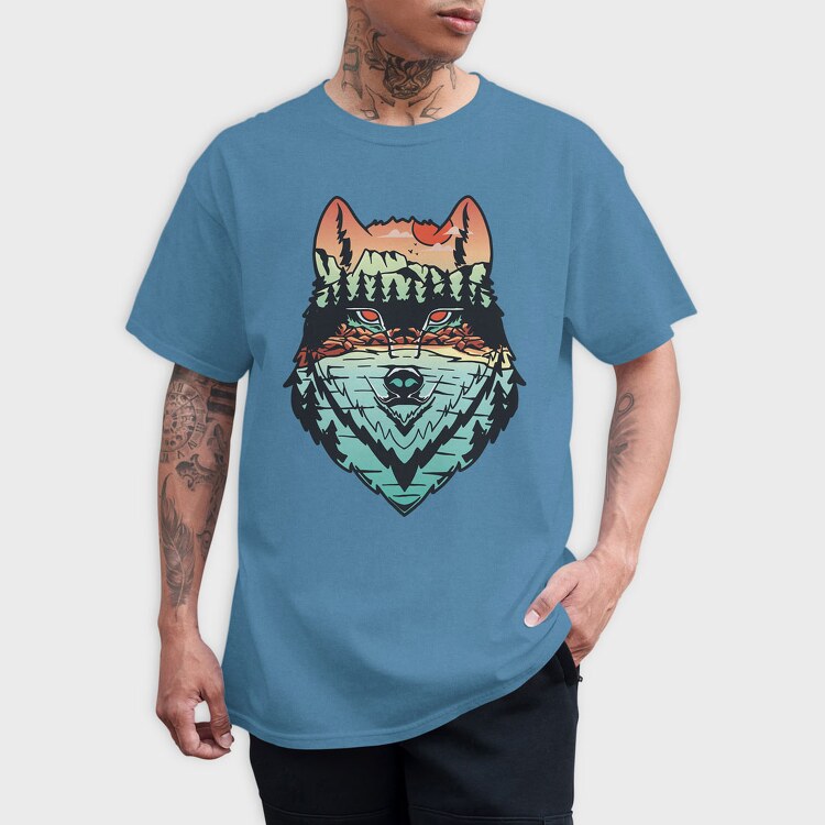 Hand Draw Landscape Wolf, Tricou Barbati (Unisex)