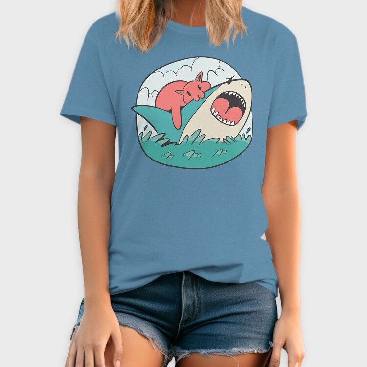 Cat Biting Shark, Tricou Barbati (Unisex)