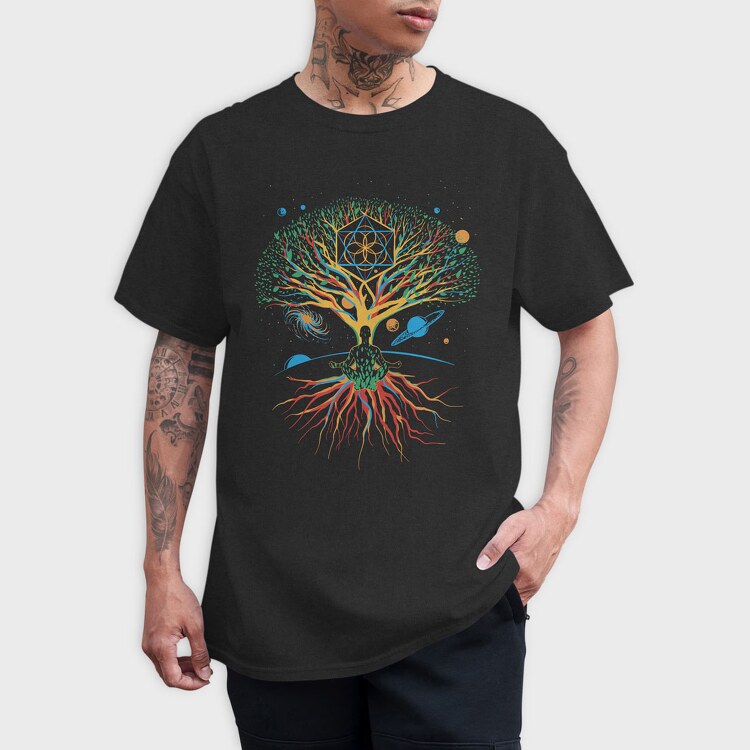 Sacred Geometry Meditating Colorful Magical Tree, Tricou Barbati (Unisex)