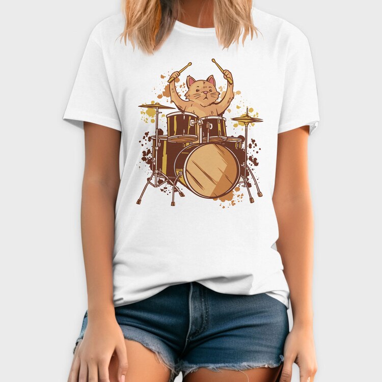 Drummer Cat, Tricou Barbati (Unisex)