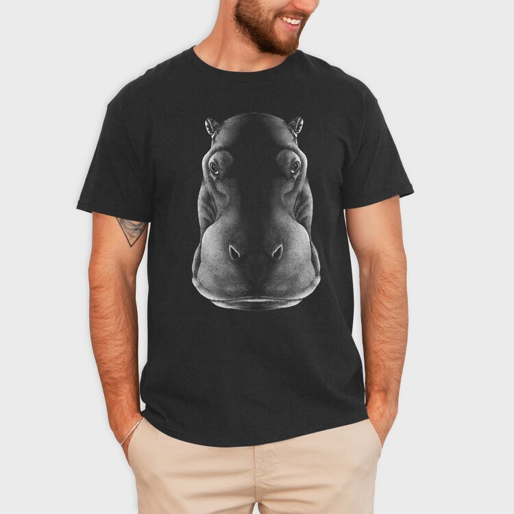 Monochrome Hippo Head, Tricou Barbati (Unisex)
