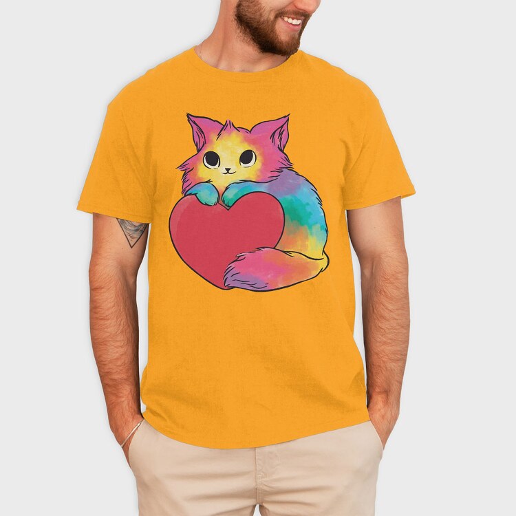 Rainbow Cat Heart, Tricou Barbati (Unisex)