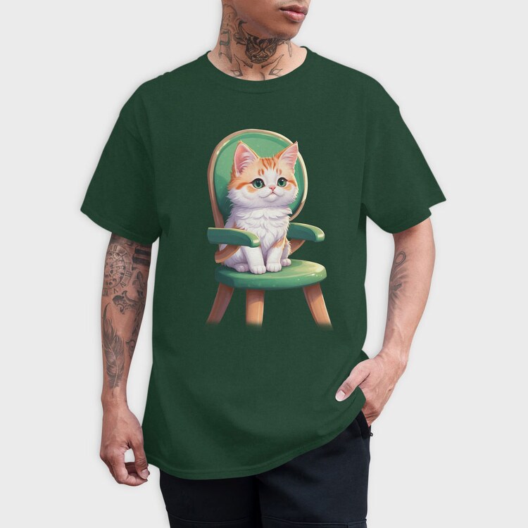 Sitting Cat on Chair, Tricou Barbati (Unisex)